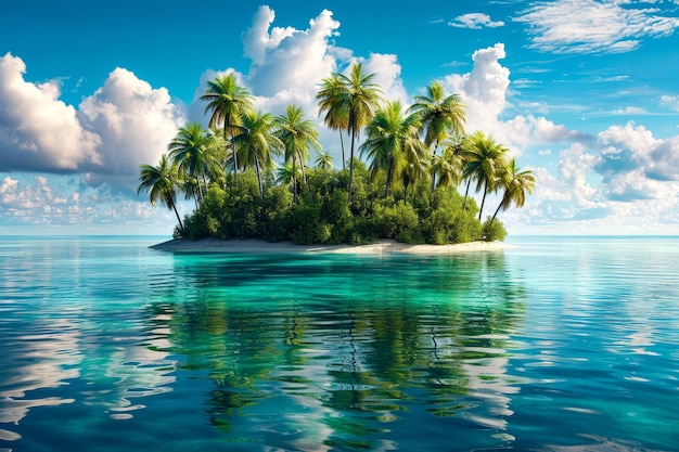 Photo island with palm trees in the middle of lagoon