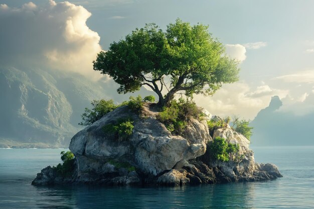 Photo an island with a tree on top of it