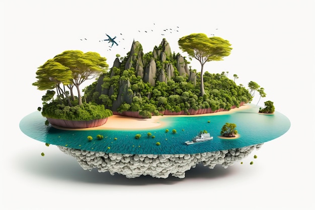 Islands floating on a white backgroundAI technology generated image