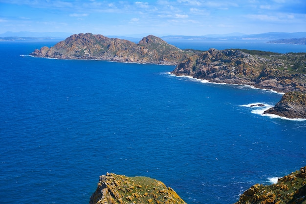 Islas Cies islands aerial in Vigo of Galicia Spain