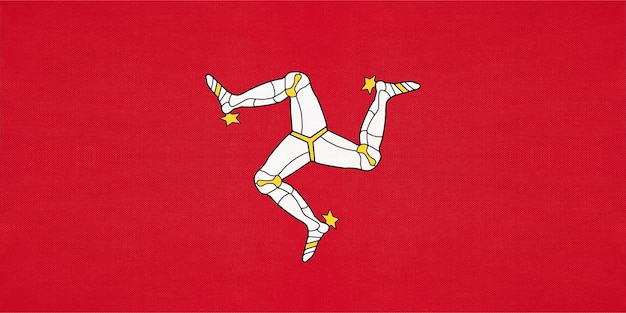 Isle of Man national fabric flag, textile background. Symbol of Great Britain international world country.