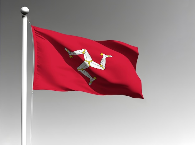 Isle of Man nationale vlag zwaaien op grijze achtergrond