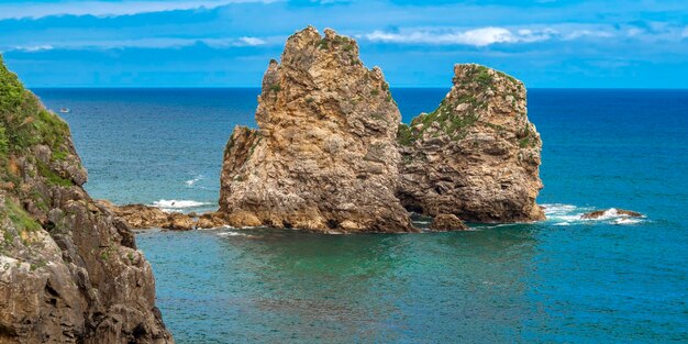 Islote de los picones coastline and cliffs view cantabrian sea pendueles llanes asturias spain europe