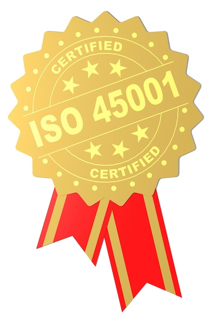 Фото Сертифицированное слово iso 45001 на золотой печати