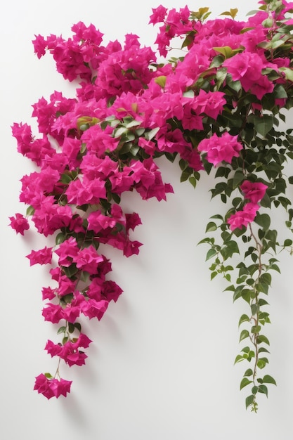 Foto isolare bougainvillea aka paper pianta di fiore contro parete bianca decorazione di piante d'interno mock up