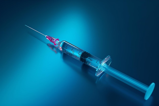 isolate syringe on blue background