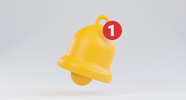 Isolate of yellow notification bell icon alert when new message
or new release vdo on white background for mobile phone and
application message by 3d rendering technique.