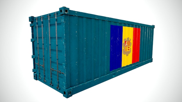 Isolated 3d rendering shipping sea cargo container textured
with national flag of andorra