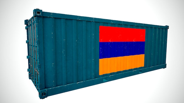 Isolated 3d rendering shipping sea cargo container textured with National Flag of Armenia