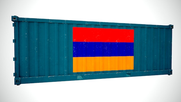 Isolated 3d rendering shipping sea cargo container textured
with national flag of armenia