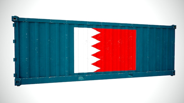 Isolated 3d rendering shipping sea cargo container textured with National flag of Bahrain