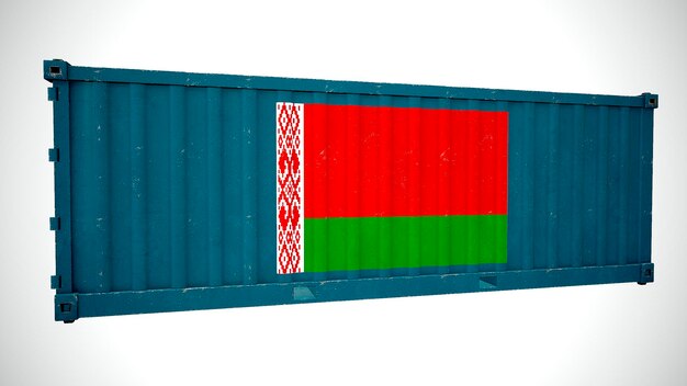 Isolated 3d rendering shipping sea cargo container textured with National flag of Belarus