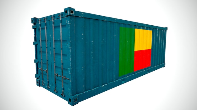 Isolated 3d rendering shipping sea cargo container textured with National flag of Benin