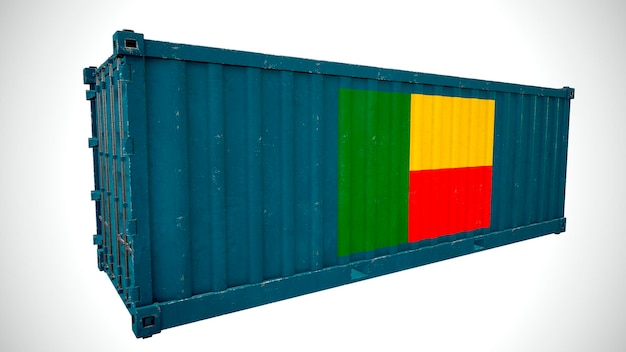 Isolated 3d rendering shipping sea cargo container textured with National flag of Benin