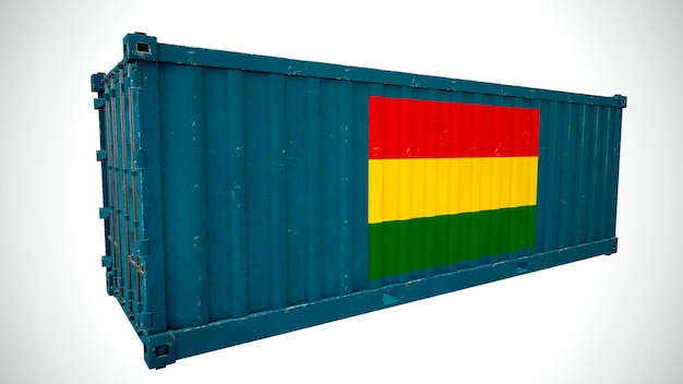 Isolated 3d rendering shipping sea cargo container textured with National flag of Bolivia