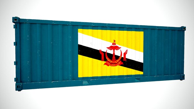 Isolated 3d rendering shipping sea cargo container textured with National flag of Brunei