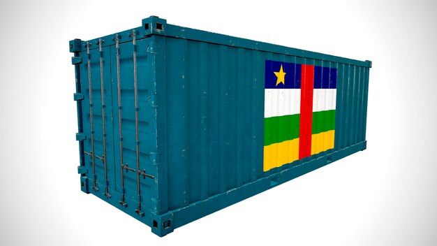 Isolated 3d rendering shipping sea cargo container textured with National flag of Central Arican Republic