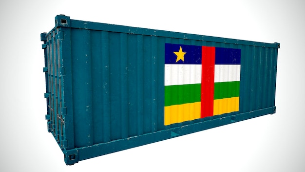 Isolated 3d rendering shipping sea cargo container textured with National flag of Central Arican Republic