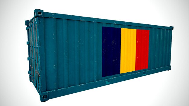 Isolated 3d rendering shipping sea cargo container textured with National flag of Chad