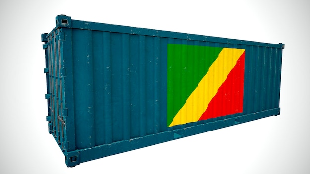 Isolated 3d rendering shipping sea cargo container textured with National flag of Congo brazzaville