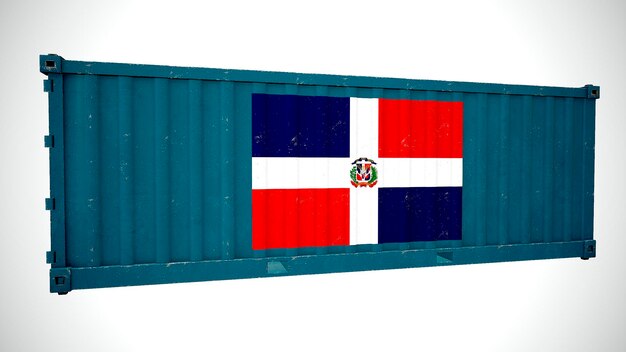 Isolated 3d rendering shipping sea cargo container textured
with national flag of dominican republic