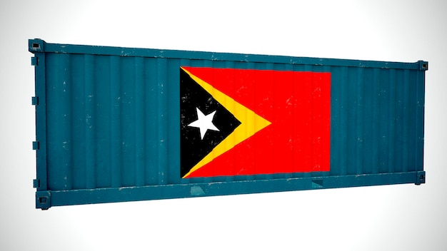 Isolated 3d rendering shipping sea cargo container textured with National flag of East Timor