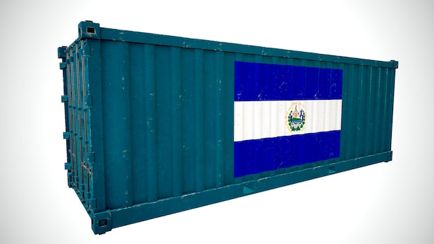 Isolated 3d rendering shipping sea cargo container textured with National flag of El Salvador