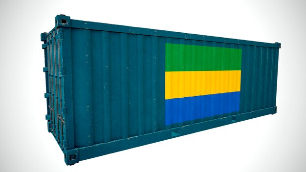 Isolated 3d rendering shipping sea cargo container textured with National flag of Gabon