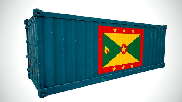 Isolated 3d rendering shipping sea cargo container textured\
with national flag of grenada