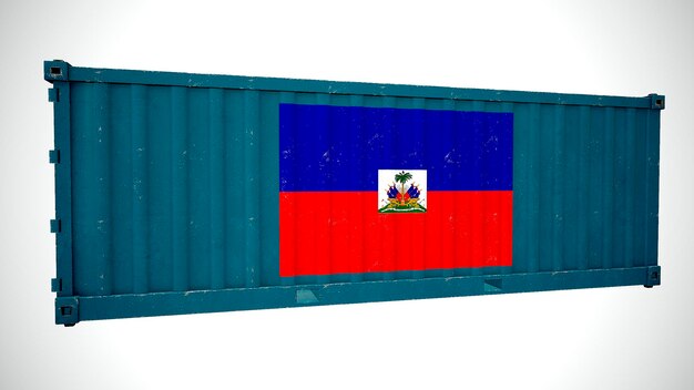 Isolated 3d rendering shipping sea cargo container textured\
with national flag of haiti