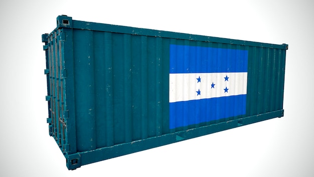 Isolated 3d rendering shipping sea cargo container textured with National flag of Honduras