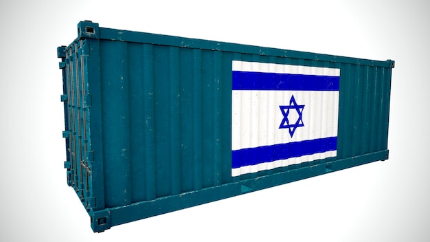 Isolated 3d rendering shipping sea cargo container textured with National flag of Israel