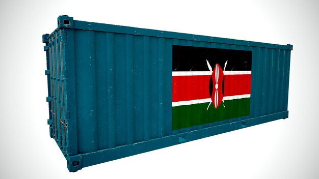 Isolated 3d rendering shipping sea cargo container textured with National flag of Kenya