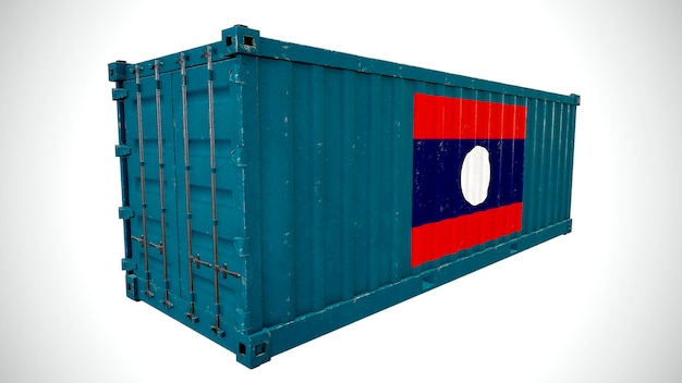 Isolated 3d rendering shipping sea cargo container textured\
with national flag of laos