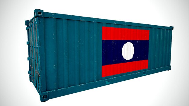 Isolated 3d rendering shipping sea cargo container textured\
with national flag of laos