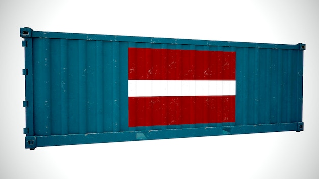 Isolated 3d rendering shipping sea cargo container textured\
with national flag of latvia