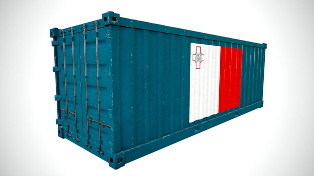 Isolated 3d rendering shipping sea cargo container textured\
with national flag of malta