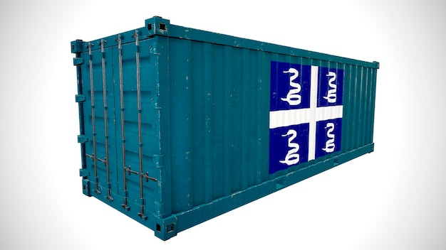 Isolated 3d rendering shipping sea cargo container textured with National flag of Martinique