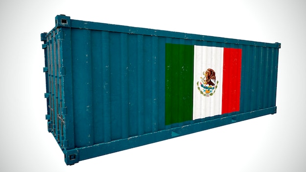 Isolated 3d rendering shipping sea cargo container textured\
with national flag of mexico