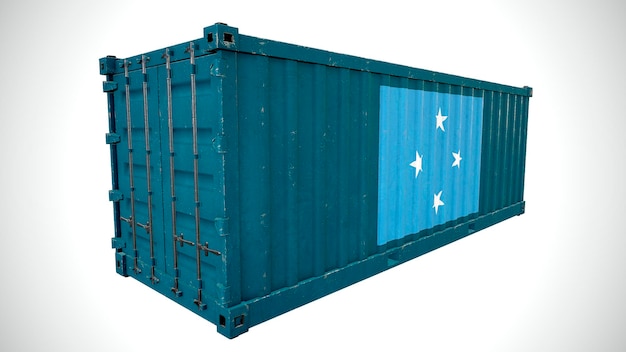 Isolated 3d rendering shipping sea cargo container textured with National flag of Micronesia