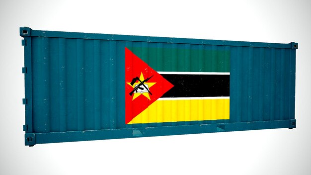 Isolated 3d rendering shipping sea cargo container textured
with national flag of mozambique