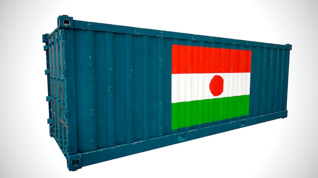 Изолированный 3d-рендеринг морского грузового контейнера с текстурой национального флага Нигера