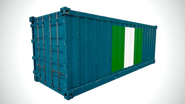 Isolated 3d rendering shipping sea cargo container textured with National flag of Nigeria