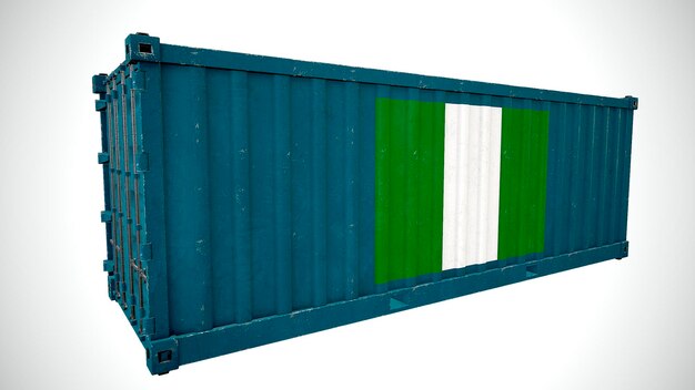 Isolated 3d rendering shipping sea cargo container textured with National flag of Nigeria