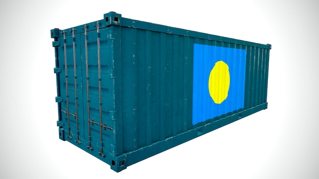 Isolated 3d rendering shipping sea cargo container textured with National flag of Palau