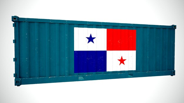 Isolated 3d rendering shipping sea cargo container textured with National flag of Panama