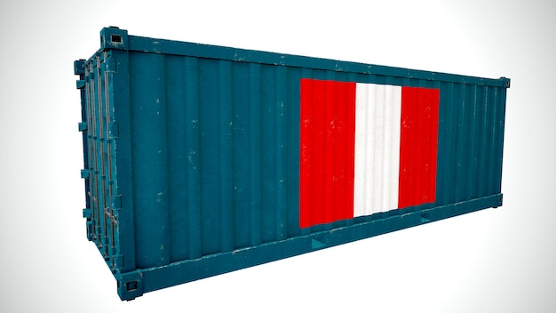 Isolated 3d rendering shipping sea cargo container textured with National flag of Peru