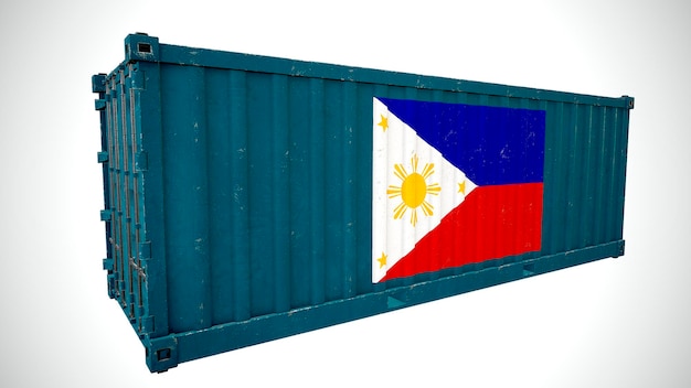 Isolated 3d rendering shipping sea cargo container textured with National flag of Philippines