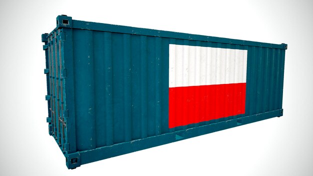 Isolated 3d rendering shipping sea cargo container textured\
with national flag of poland