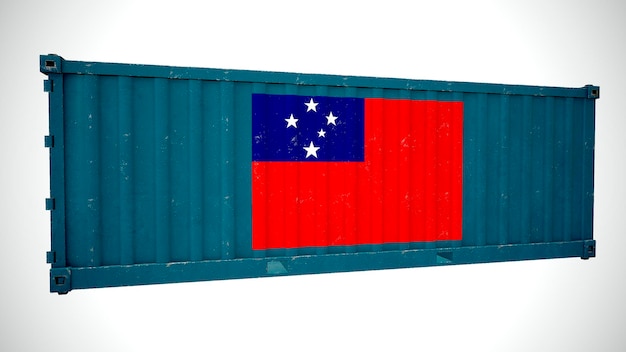 Isolated 3d rendering shipping sea cargo container textured
with national flag of samoa